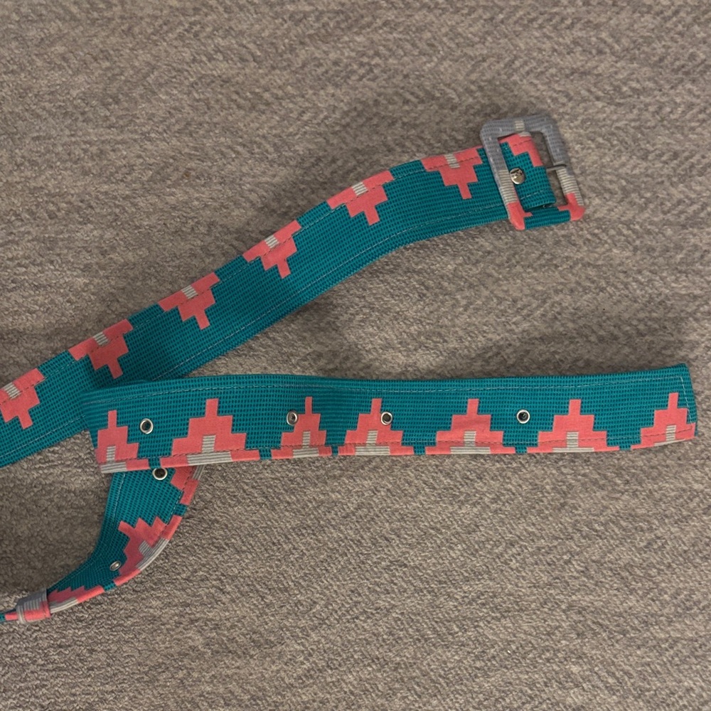 Teal and Coral Patterned Web Belt from Ghana